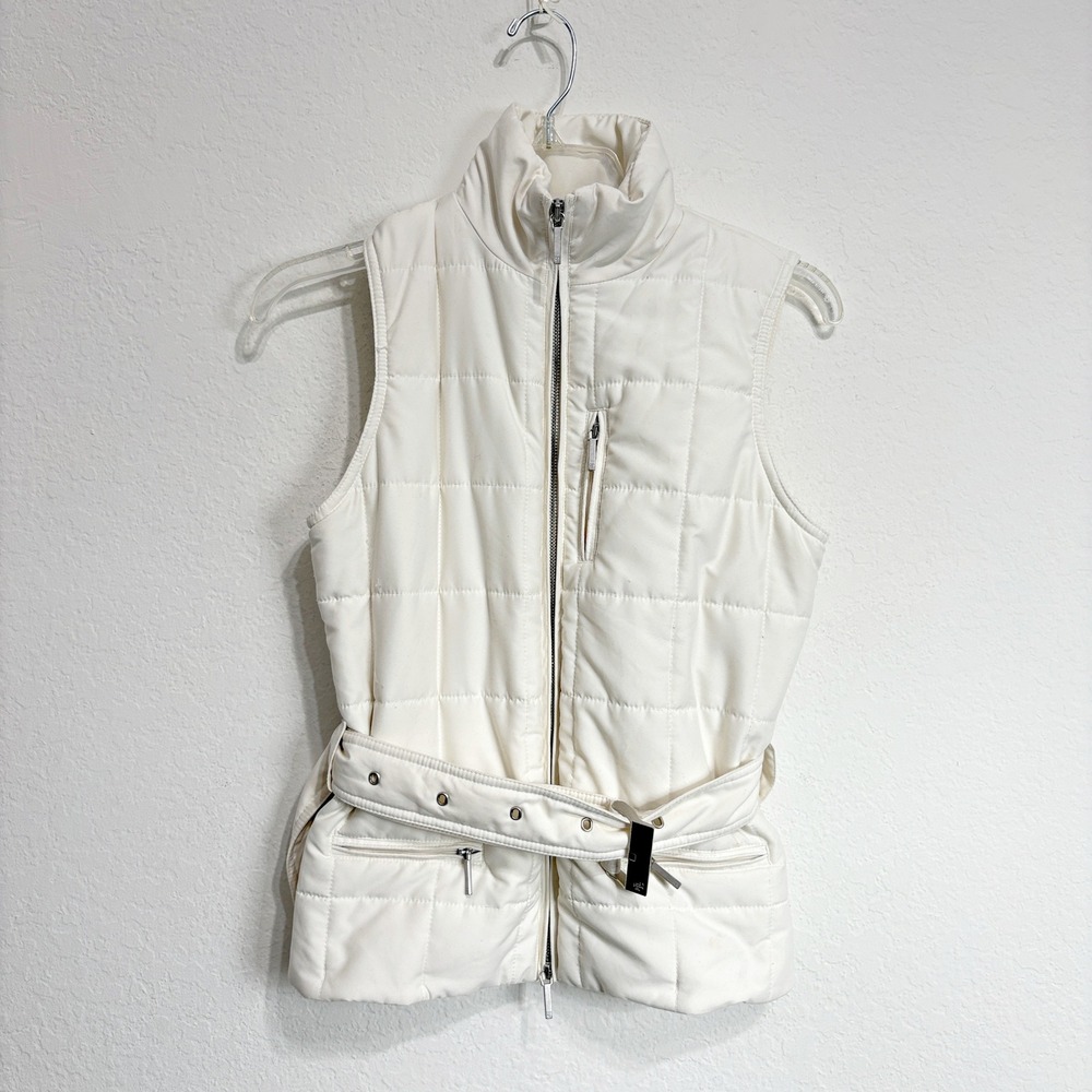 Lauren Ralph Lauren Quilted Puffer Belted Vest Cream Women XS